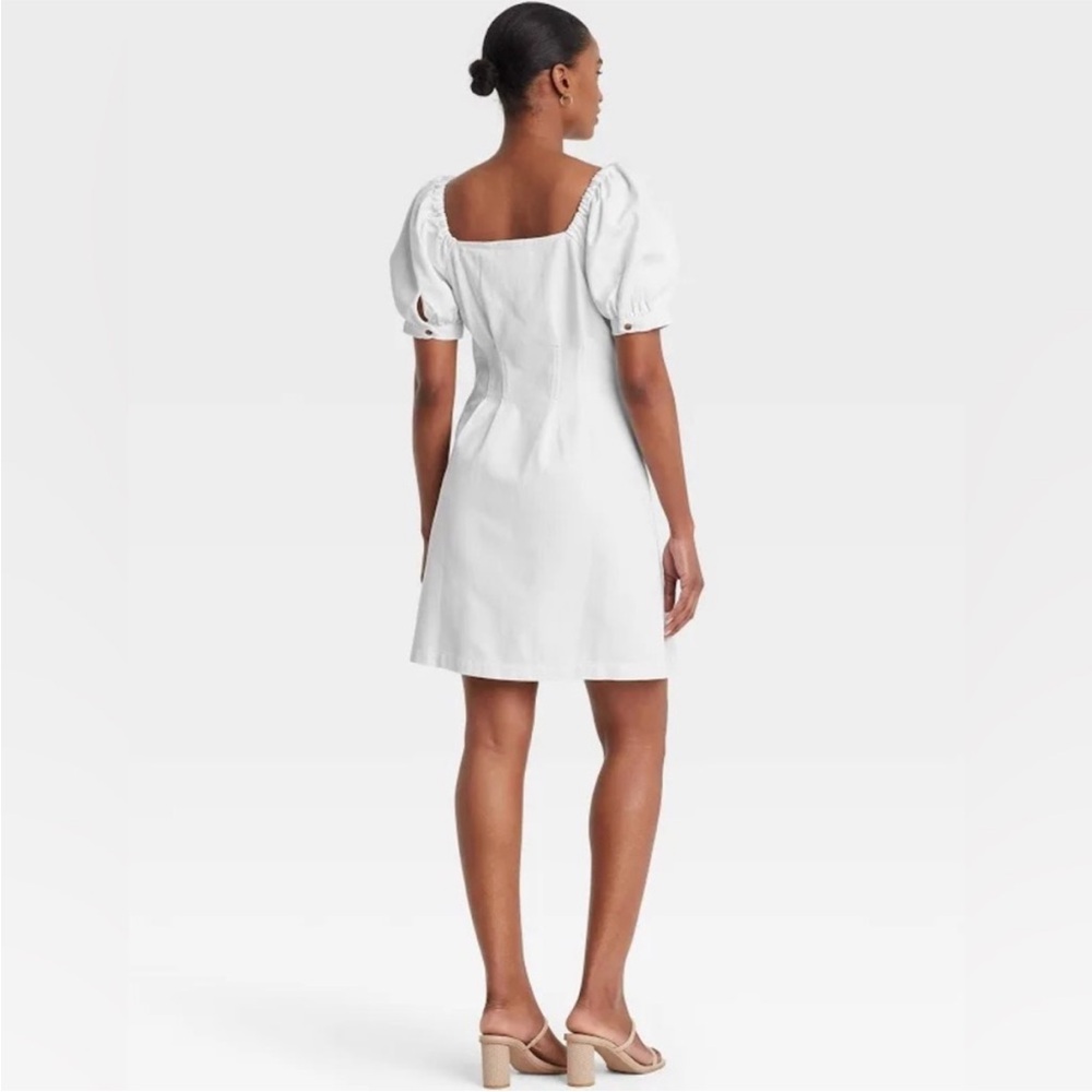Who What Wear White Puff Sleeve Denim Dress Size L | 100% Cotton - Picture 2 of 14
